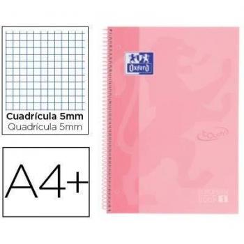 Cuaderno espiral oxford ebook 1 school touch te din a4+ 80 hojas cuadro 5 mm con margen flamingo pastel.