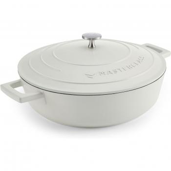 Cacerola poco profunda MasterClass con tapa, 4 L/28 cm, aluminio fundido ligero, apta para inducción y horno, color crema