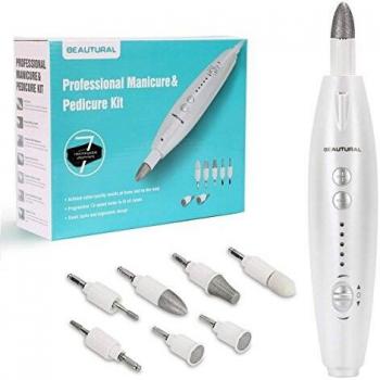 BEAUTURAL Kit de Manicura y Pedicura Eléctrico Profesional, Potente Lima Manicura Pulidora para Uñas con 7 Piezas Accesorios, Sistema de pulido para las uñas, Enchufado con cables