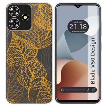 Funda Silicona Transparente con Diseño de Hojas para Zte Blade V50 Design 4G