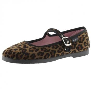 Bailarinas de terciopelo leopardo con ribete y hebilla Victoria 80117