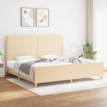 Cama solar sin colchón 200x200 cm con estructura de cama y cabecero de tela color crema Vidaxl