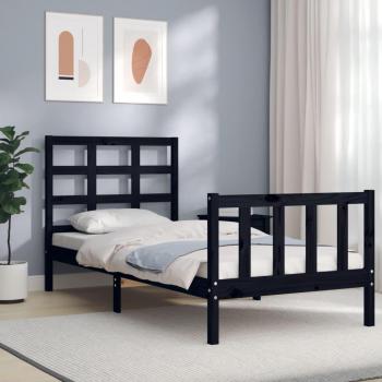 Estructura de cama con cabecero madera maciza negro 90x190 cm vidaXL