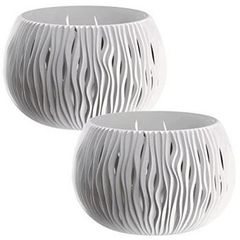 Macetero Wellhome Bowl Sandy Blanco 2 en 1 con Depósito de Plástico, 16,1 cm Alto x 23,8 cm Ancho x 23,8 cm Profundo