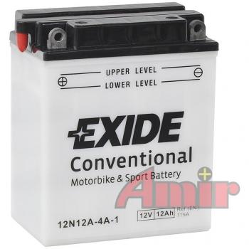 Batería de Moto Exide 12V Conventional 12N12A-4A-1, 12 Ah (C10), 115A(EN), dimensiones 135x80x160mm