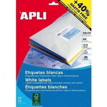 APLI 13883 - Etiquetas blancas permanentes Ø 40,0 mm 25 hojas