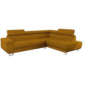Sofá rinconero Comfivo 306 con función de descanso y caja de ropa de cama, 253 x 71 x 188 cm, color amarillo