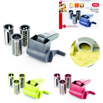 Easy Make KU6176 Molinillo-Rallador de queso con 3 cuchillas, acero inoxidable, Gris, rojo, verde, 11 x 9 x 14 cm