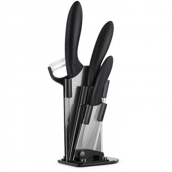 INTEY Cuchillos de Cerámica, Set Cuchillos, Juego Cuchillos Cocina con 4 Piezas y 1 Bloques de cuchillos