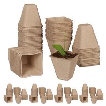 Set 400 Semilleros Biodegradables Cuadrados de Papel para Germinación, 8x8x8cm - Natural