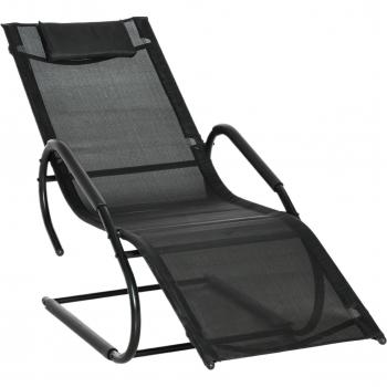 Outsunny Tumbona de Jardín Ergonómica con Reposacabezas, Reposapiés y Reposabrazos Hamaca Tapizado en Tela Transpirable 59,5x160x83 cm Negro