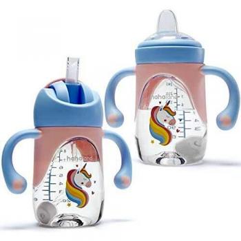 Vaso Bebe 2-en-1 Vaso Antiderrame Bebe con Boquilla y Pajita, Vaso Aprendizaje Bebe con Asas para Facilitar la Sujeción, Taza para Sorber para Bebes 6 12 meses, 240ml