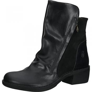 Fly London Mely Black Leather & Suede Zip-Up Ankle Boots for Women