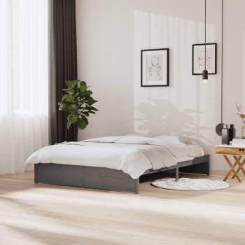 Estructura de cama madera maciza gris tamaño king 150x200 cm