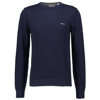 Suéter de punto piqué para hombre GANT, cuello redondo, algodón, talla 4XL, color azul marino