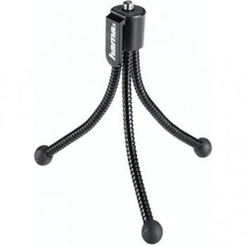 Mini Trípode Flexi Hama con Pies Flexibles y Clip de Sujeción, Altura Ajustable de 7 a 10 cm, Negro para Smartphones y GoPro