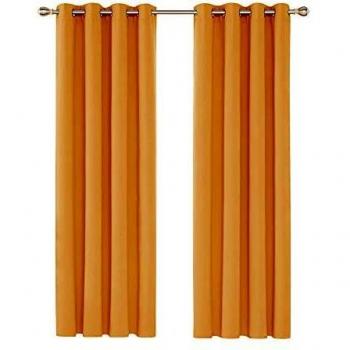 Deconovo Cortinas Opacas Térmicas Aislantes para Ventanas de Habiatción con Ollaos 2 Piezas 140x220cm Naranja