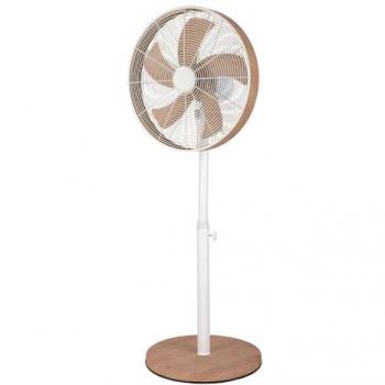 Ventilador de Pie Oscilante Alcañiz Blanco/Haya 50W con 5 Aspas y Altura Regulable