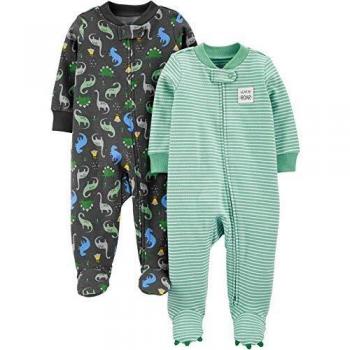 Simple Joys by Carter's 2-Pack Cotton Footed Sleep and Play para bebés y niños pequeños, Estampado de Dinosaurio, 0-3 Meses, Pack de 2