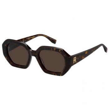 Tommy Hilfiger Women's Stylish Hexagonal Sunglasses TH 2155/S Brown Havana 52mm