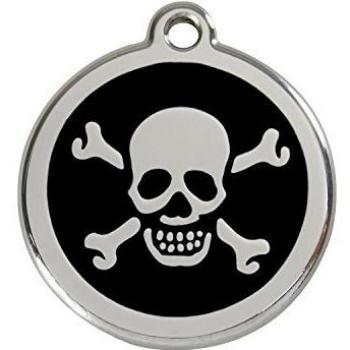 Placa identificativa para collar Red Dingo Calavera Negro Talla S (Ø 20 mm) Acero Inoxidable Esmalte Cruz Hueso Negro para perros