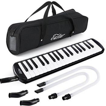 Eastar Melodica Instrumento Melódico Estilo Piano de 37 Teclas para Niños y Principiantes con Boquillas, Bolsa de Transporte, Color Negro