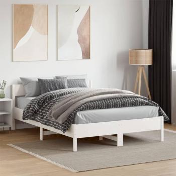 Cama sin colchón blanca 135x190 cm de madera maciza de pino con cabecero