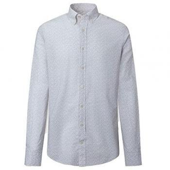 Camisa Estampada Foulard Fit Slim para Hombre - 100% Algodón, Manga Larga, Color Blanco/Bronceado