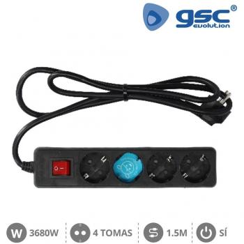 Base Múltiple Negra con 4 Enchufes e Interruptor 1.5m de Cable GSC 0000027