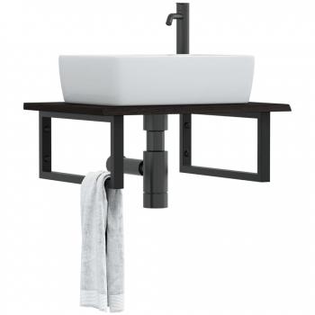 Estante de lavabo de pared de acero y madera maciza de roble