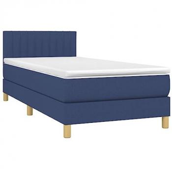 Cama box spring con colchón viscoelástico de espuma, protector, muelles ensacados, adaptable, acolchado reversible, tela azul 90x200 cm