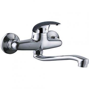 DP Grifería - Grifo de cocina, grifo monomando de pared con caño bajo, color plateado, modelo Lirio