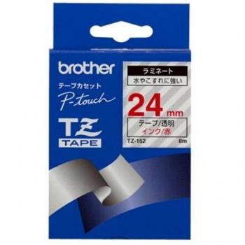 Brother TZ-152 - Cinta rotuladora laminada, 8 metros, 24 mm, color transparente/rojo