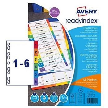 Avery Ready Index - Separadores numéricos, 6 posiciones