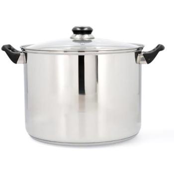 Olla de Acero Inoxidable Habitat Quid con Tapa de Vidrio - Diámetro 20-30 cm - Apta para Inducción y Todo Tipo de Fuego - Mango Ergonómico - Apta para Lavava