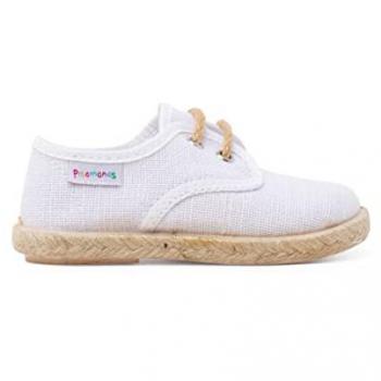 Pisamonas Bluchers de Lino con Cordones y Base de Yute para Bebés, Talla 31, Color Blanco