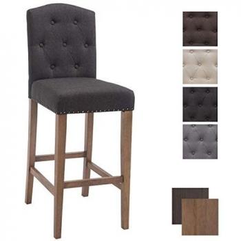 Taburete Bar Louise Tapizado Antiguo Gris Oscuro con Respaldo y Estructura de Madera