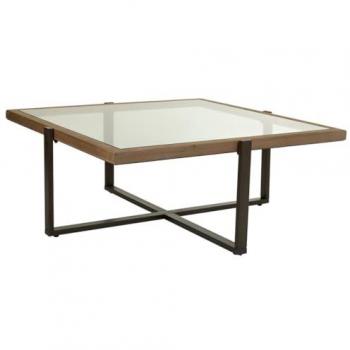 Mesa de Centro Alexandra House Marrón de Madera de Abeto y Hierro con Vidrio Templado 99 x 40 x 99 cm