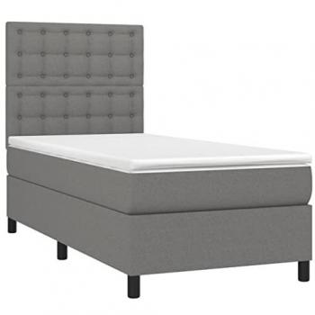 Cama box spring colchón y luces LED tela gris oscuro 90x200 cm