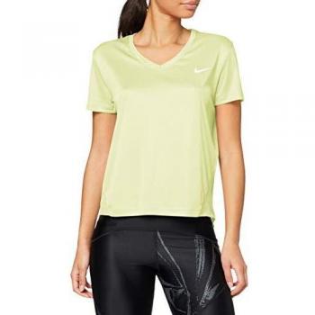 NIKE W Nk Miler Top Vneck Camiseta de Manga Corta, Mujer, Limelight/