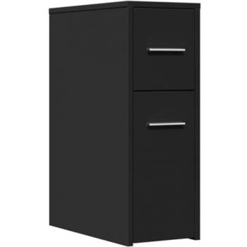 Armario de baño estrecho con ruedas, madera de ingeniería negro, alto, independiente, para almacenamiento