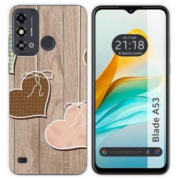 Funda de Silicona para ZTE Blade A53 con Diseño de Corazones en Madera