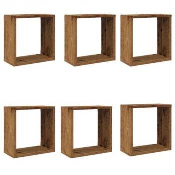 Estantes cubo de pared 6 uds madera envejecida 30x15x30 cm