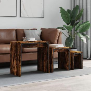 Mesas apilables 3 piezas multicapa de madera de roble de humo, color marrón, fabricadas en madera de ingeniería