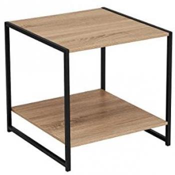 Mesa Auxiliar Cubo de Metal y MDF Negra y Natural 50x50x50 cm - Lola Home