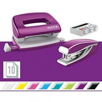 Set Mini Grapadora y Perforador Leitz WOW, Violeta, 10 Hojas, 10 Años de Garantía