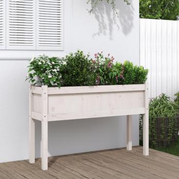 White Solid Pine Garden Planter with Legs 110x31x70 cm