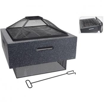Square Fire Pit with BBQ Grill Rack - Dark Grey 52.5x52.5x18.5 cm