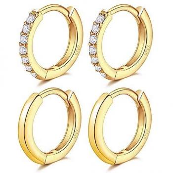 Lihelei - Aretes huggies - Realizados en plata de ley 925 - Aretes de mujer - Conjunto de 3 pares de aretes en plata / oro / oro rosa - Ideales para mujeres y adolescentes, Plata Circonita cúbica,