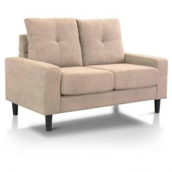 Sofá 2 Plazas Estilo Nórdico Beige con Respaldo Capitonné y Patas Negras Antimanchas